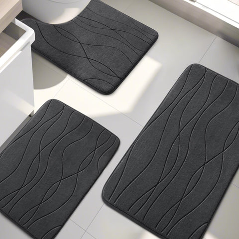 YIHOUSE dark-grey rug set complements any bathroom style
