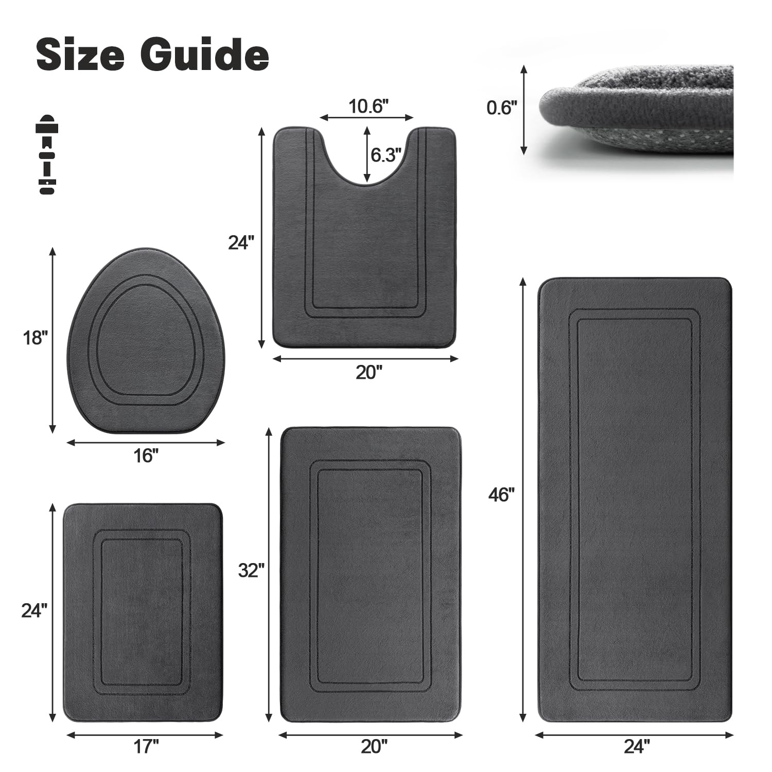 YIHOUSE dark grey U-shaped counter rug 24x20 protects floors.