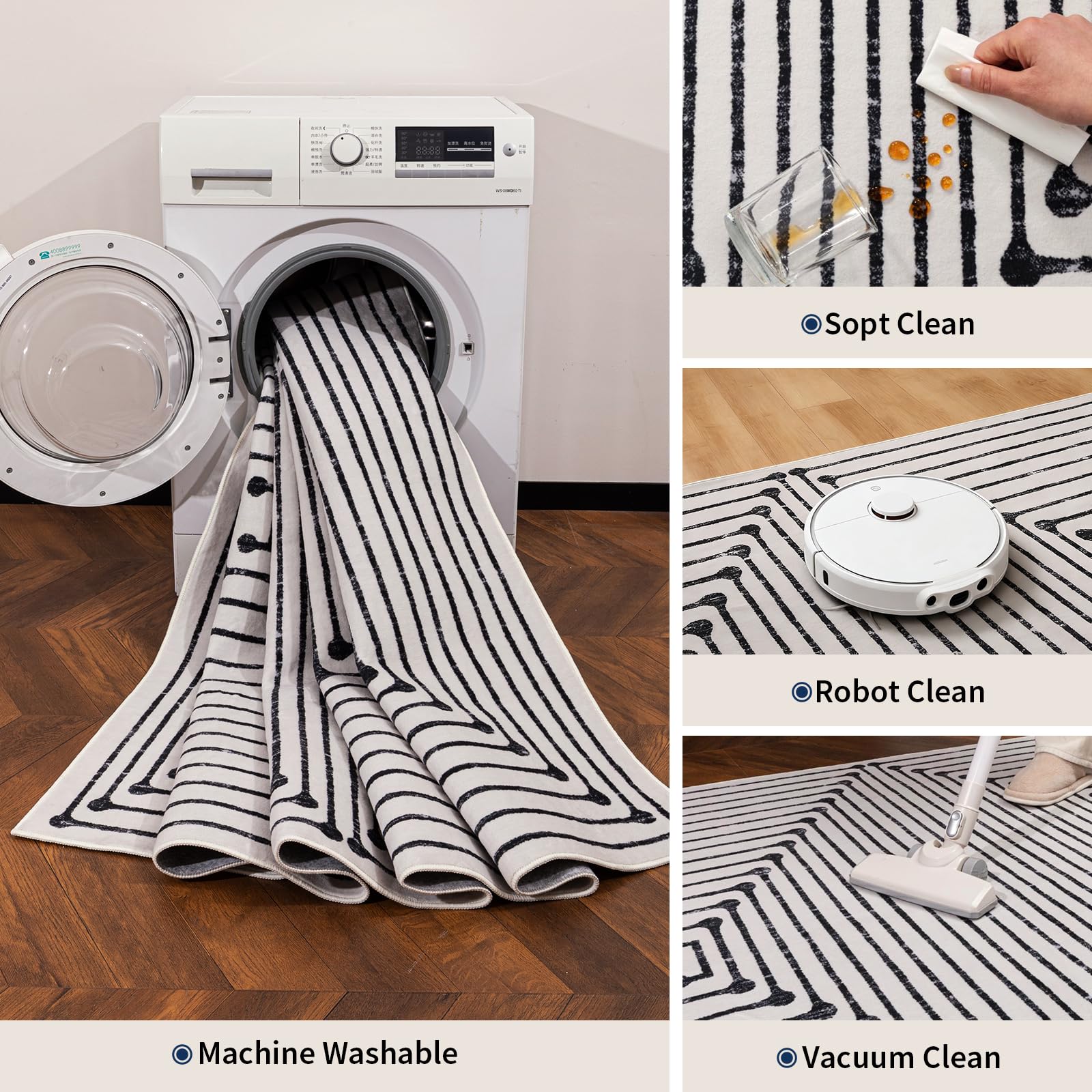 YIHOUSE machine-washable rug for easy cleaning