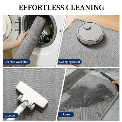 YIHOUSE gray bathroom rug uses absorbent polyester to manage moisture quickly.