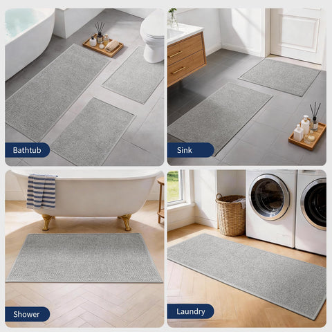 YIHOUSE gray bathroom rug set shown in a versatile home setup.