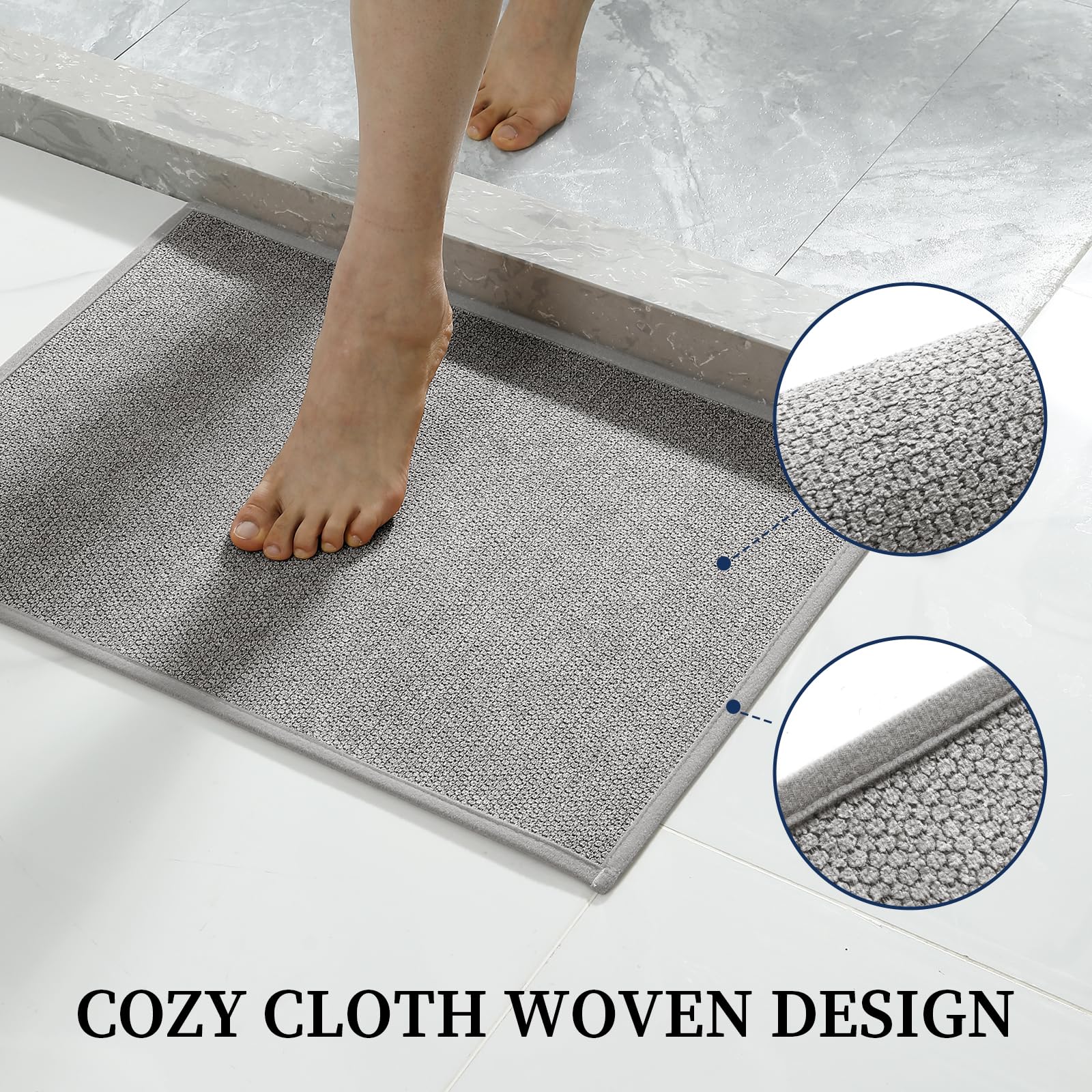YIHOUSE gray bathroom rug with non-slip backing for safety.