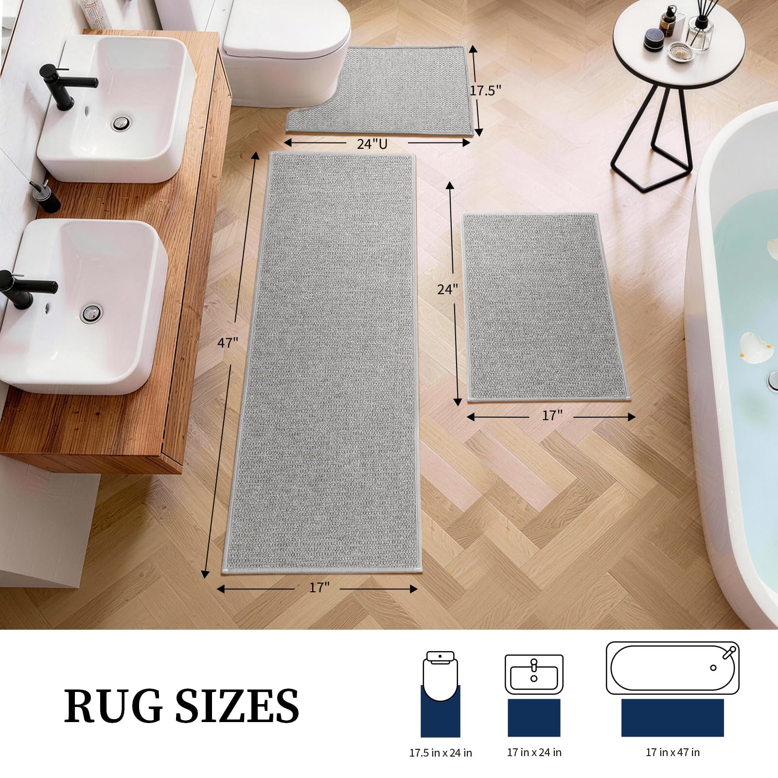 YIHOUSE gray bathroom rug dries quickly to keep feet and floors dry.