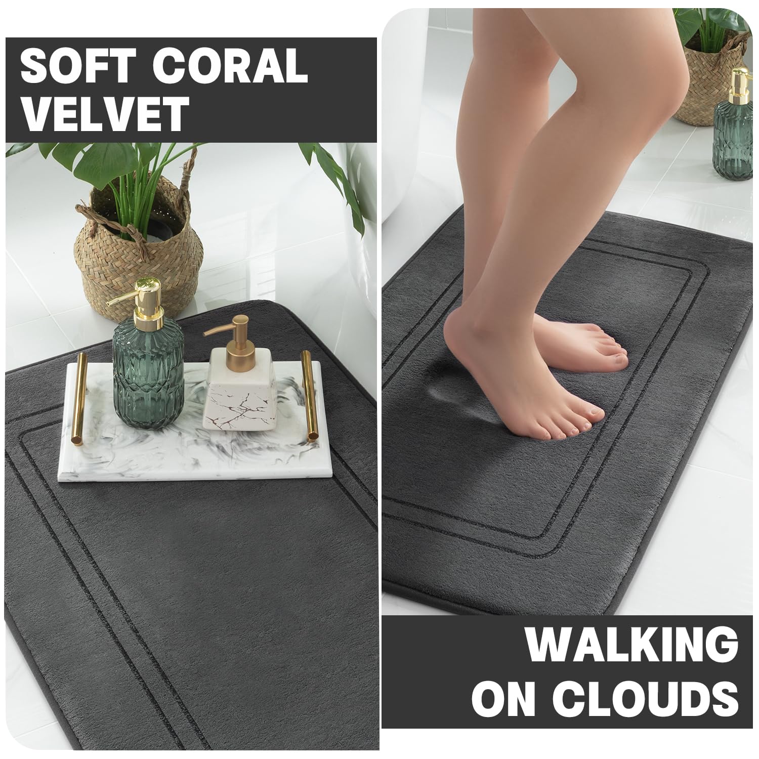YIHOUSE memory foam bath mat set long mat 24×17 absorbs water quickly.