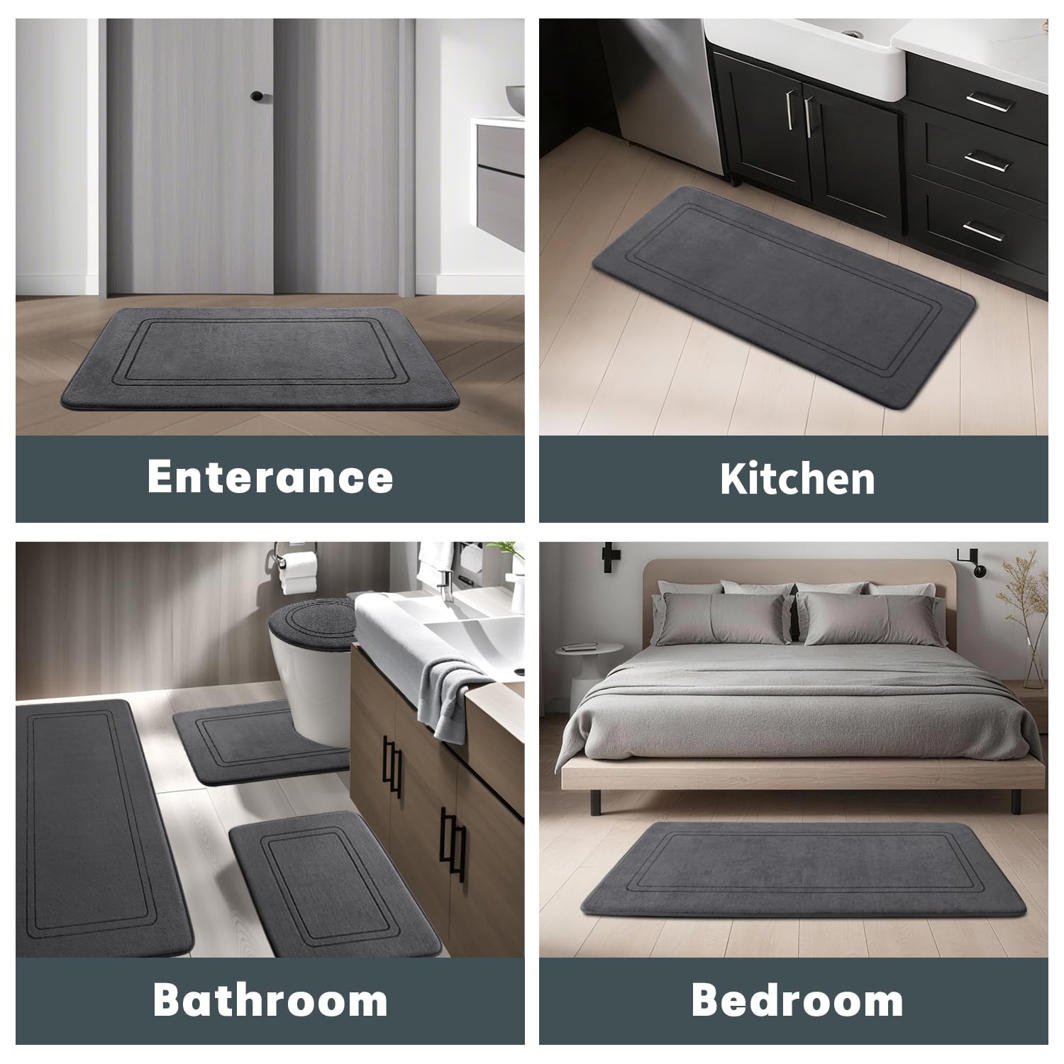 YIHOUSE memory foam bath mat set machine washable for easy care.