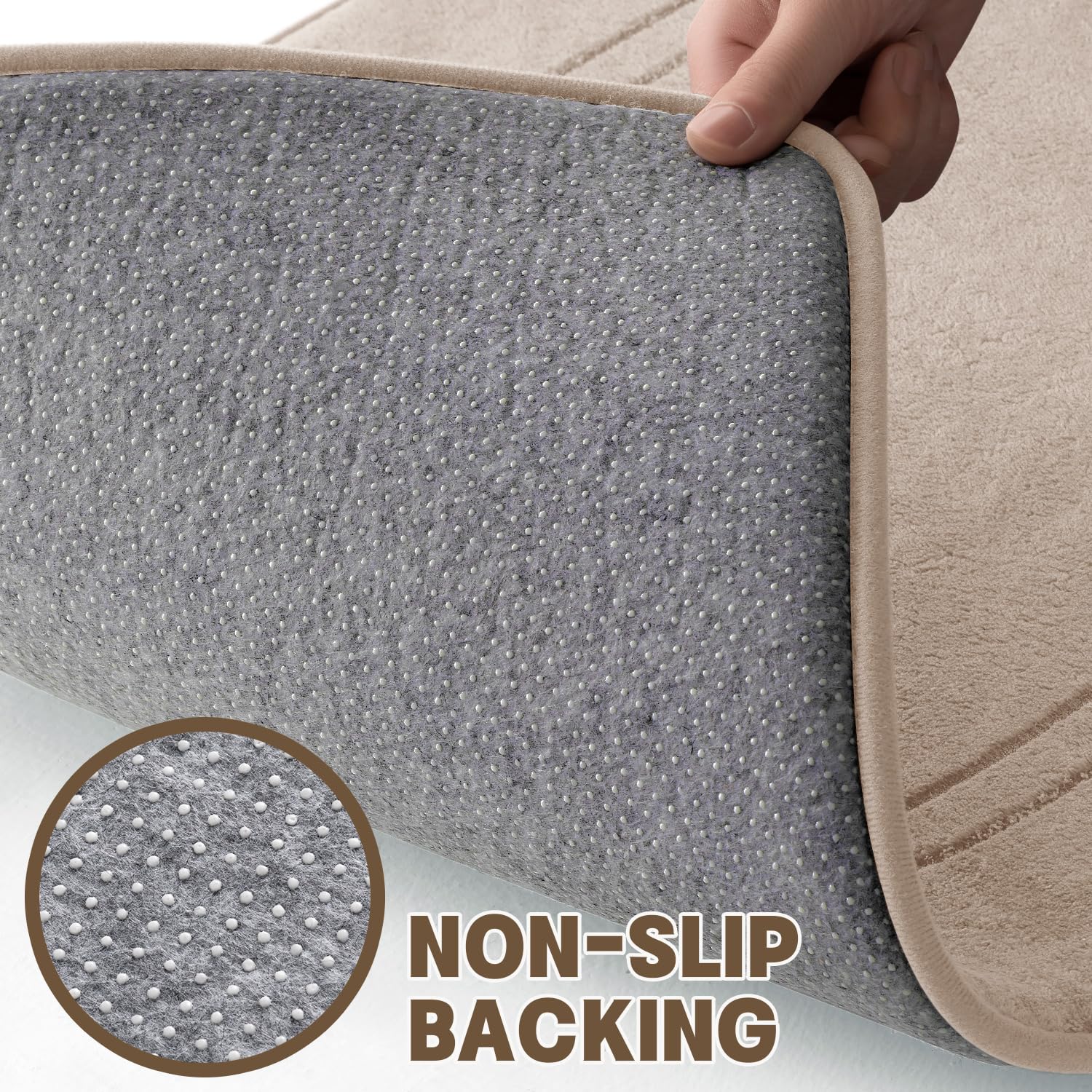 YIHOUSE memory foam bath mat close-up plush fleece beige top