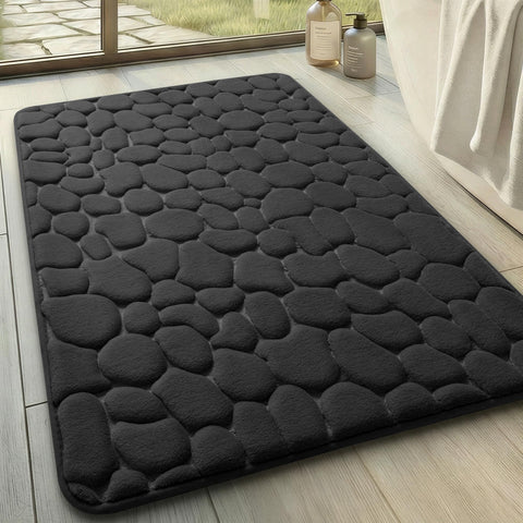 YIHOUSE memory foam bath mat with cobblestone texture cushions feet for luxurious steps.