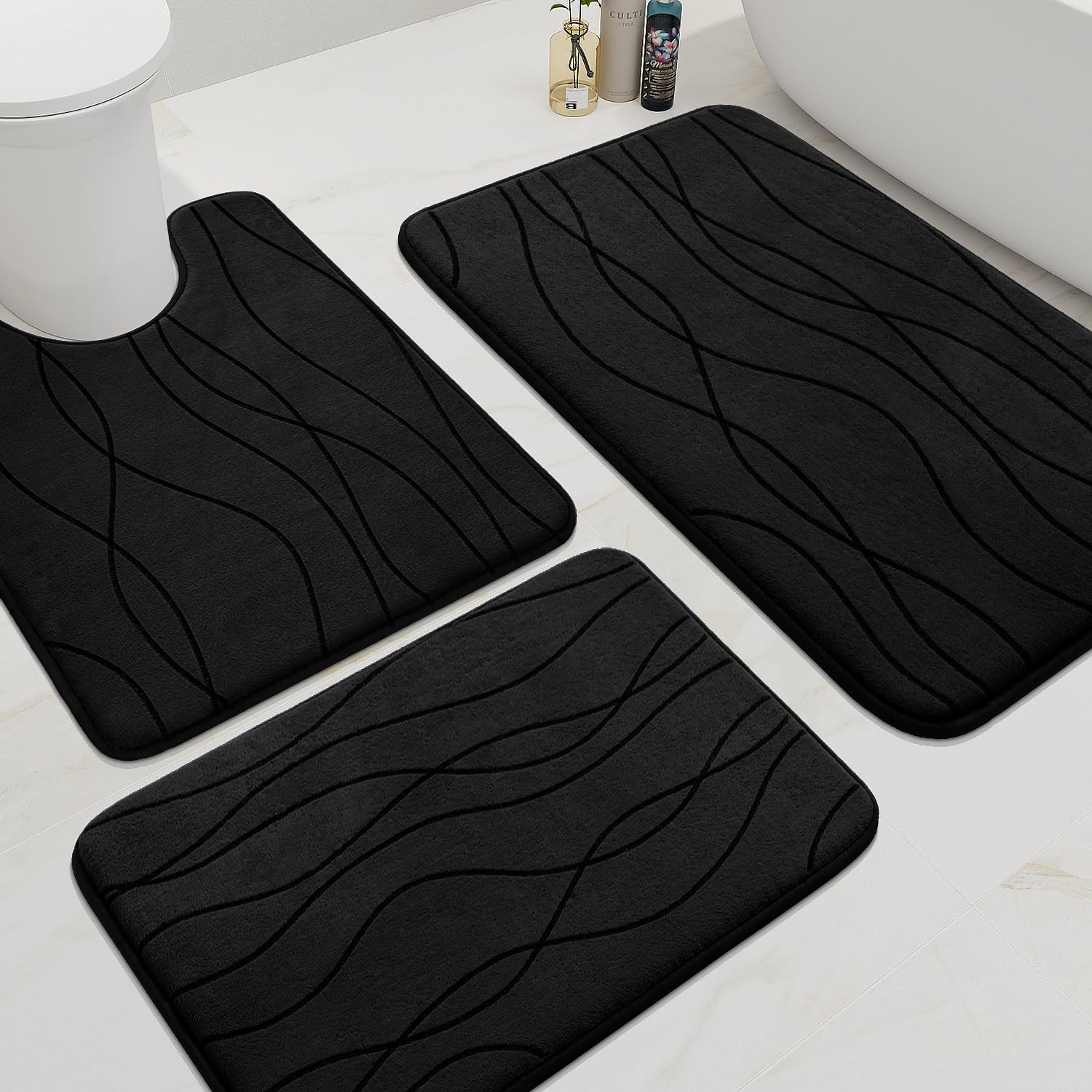YIHOUSE memory foam bath mat large black for step-out comfort