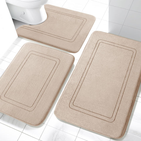 YIHOUSE memory foam bath mat set large 32x20 beige with cloud-soft comfort