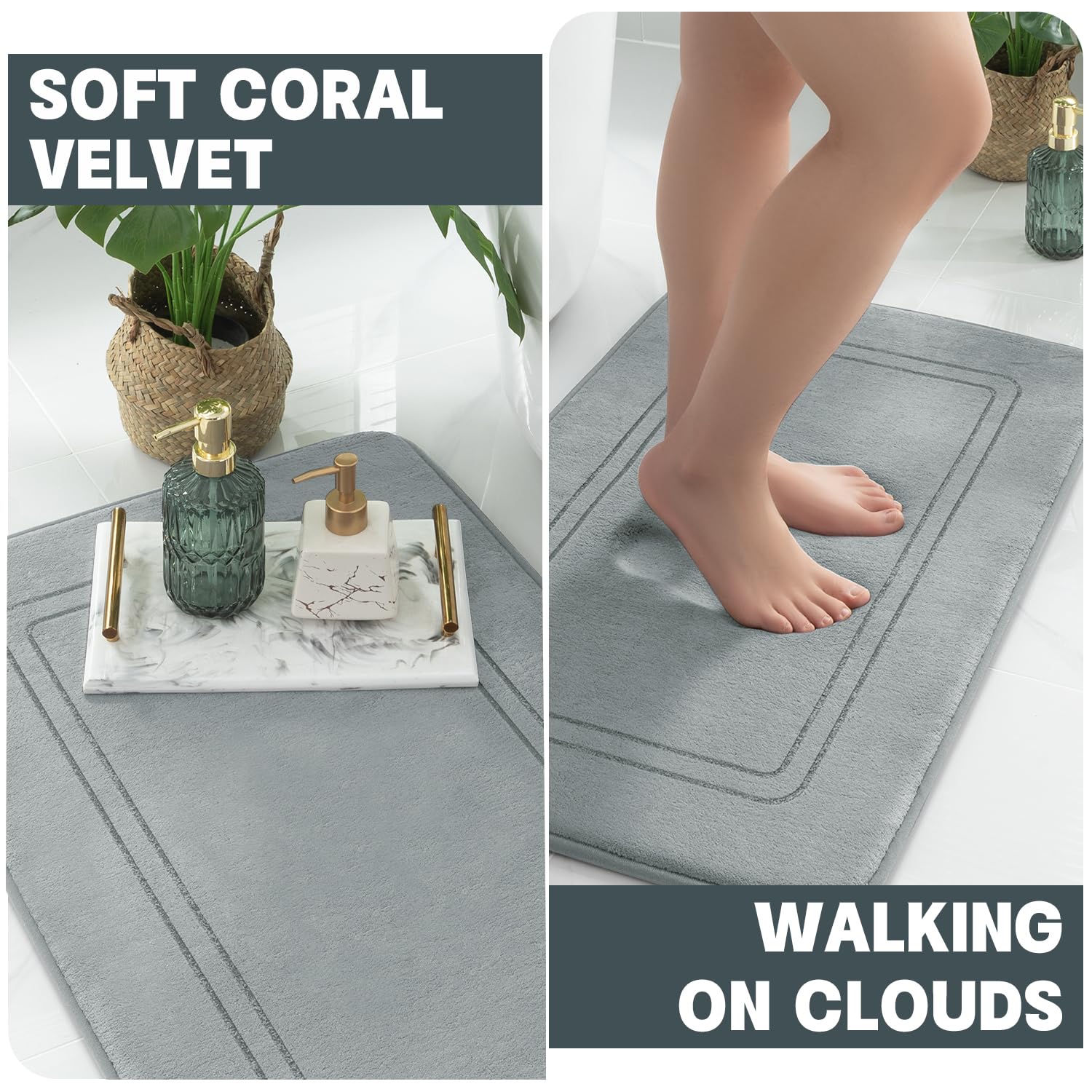 YIHOUSE memory foam bath mat set, long 24x17 mat, gentle cushioning reduces fatigue