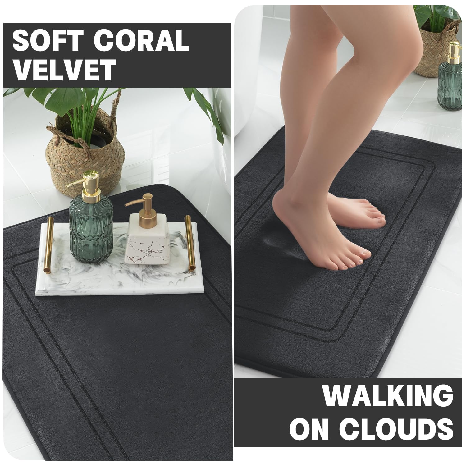 YIHOUSE memory foam bath mat set long mat soft support by the sink area.