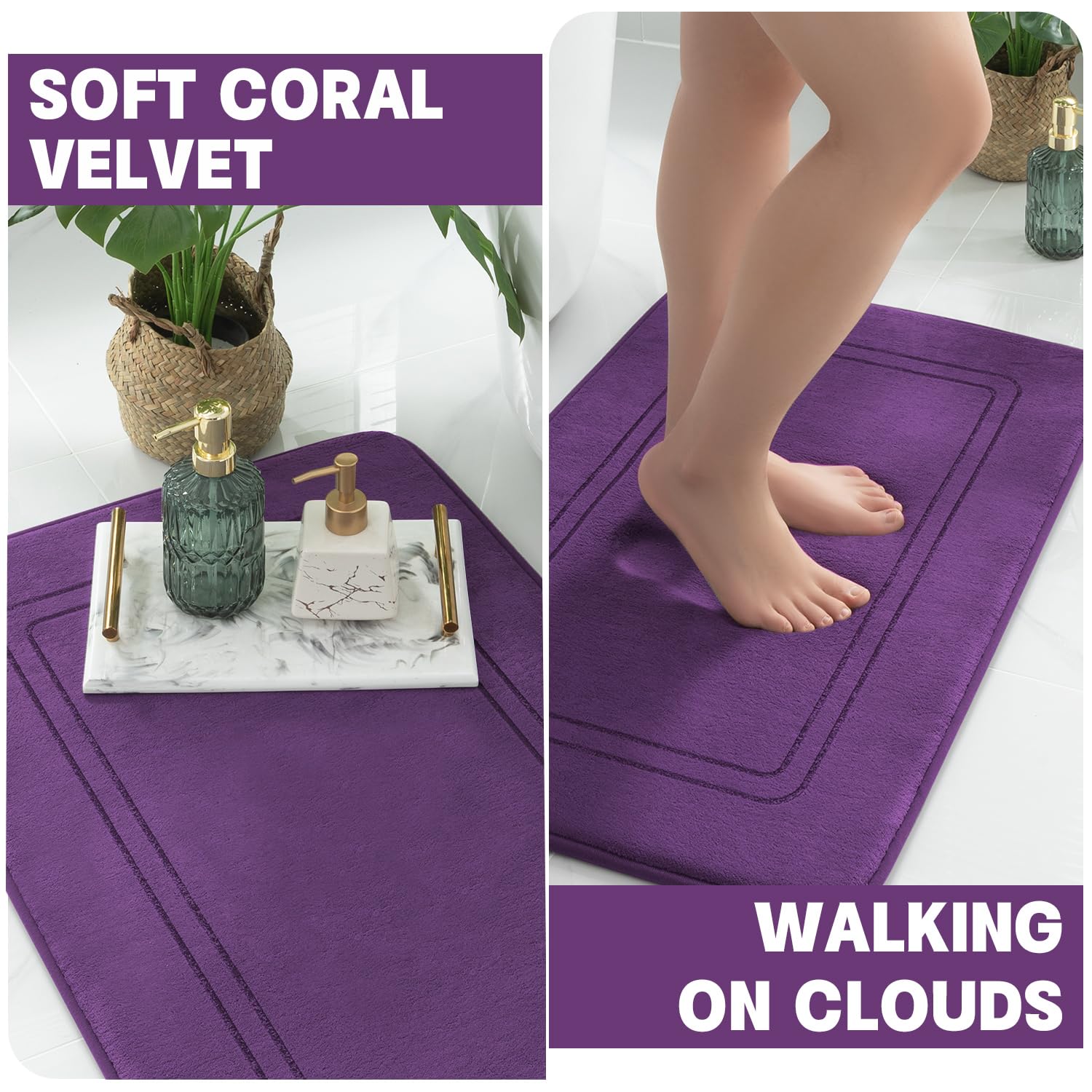 YIHOUSE memory foam bath mat soft surface texture for spa-like feel