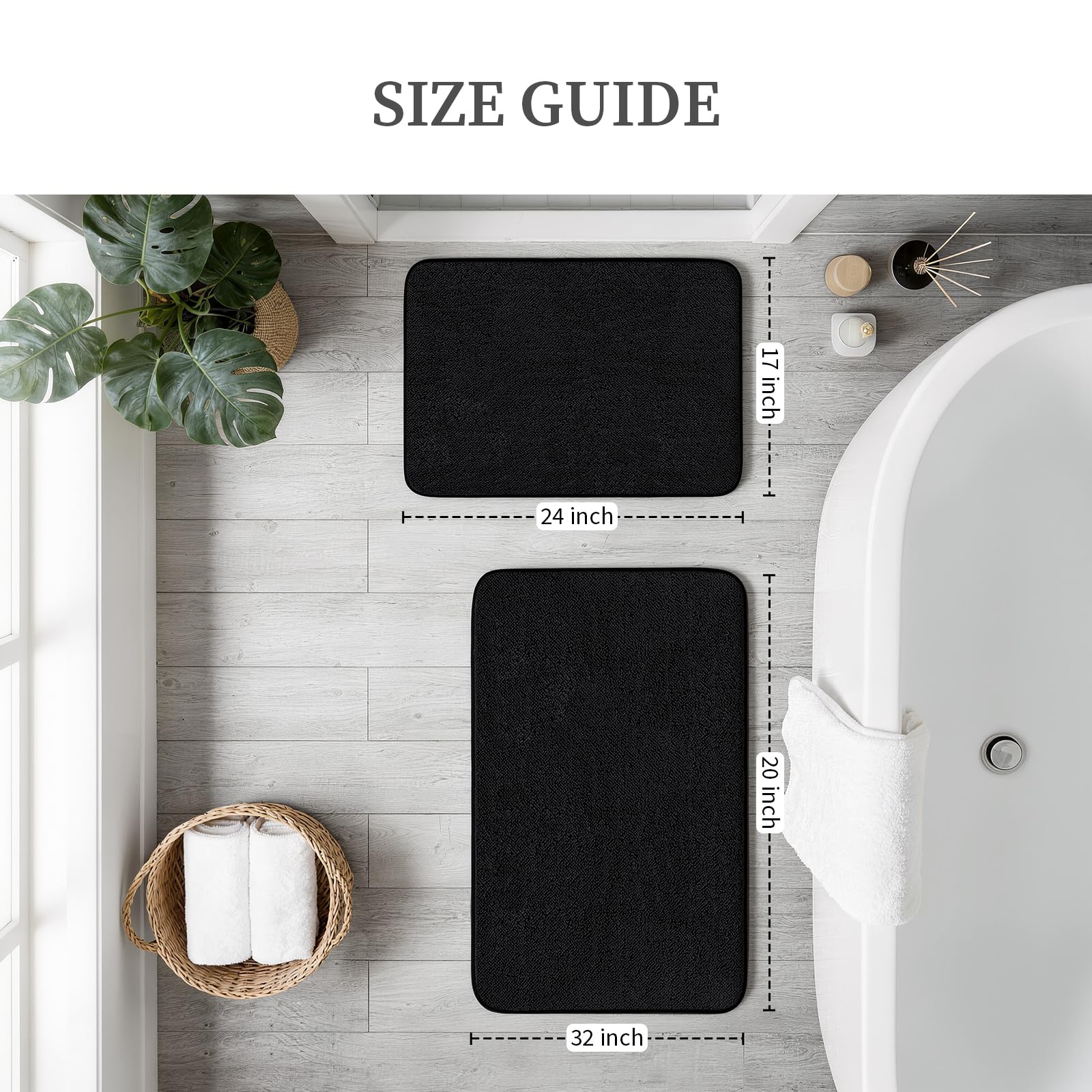 YIHOUSE memory foam bath rug 2pc set, side view, foot support