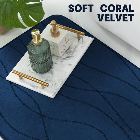 YIHOUSE absorbent navy bath rug to keep floors dry after shower
