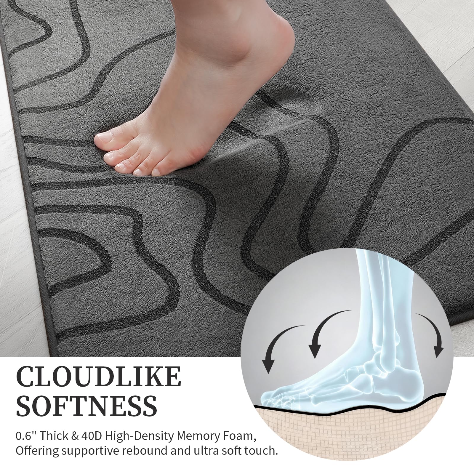 YIHOUSE memory foam bath rug provides rapid absorption to keep floors dry.