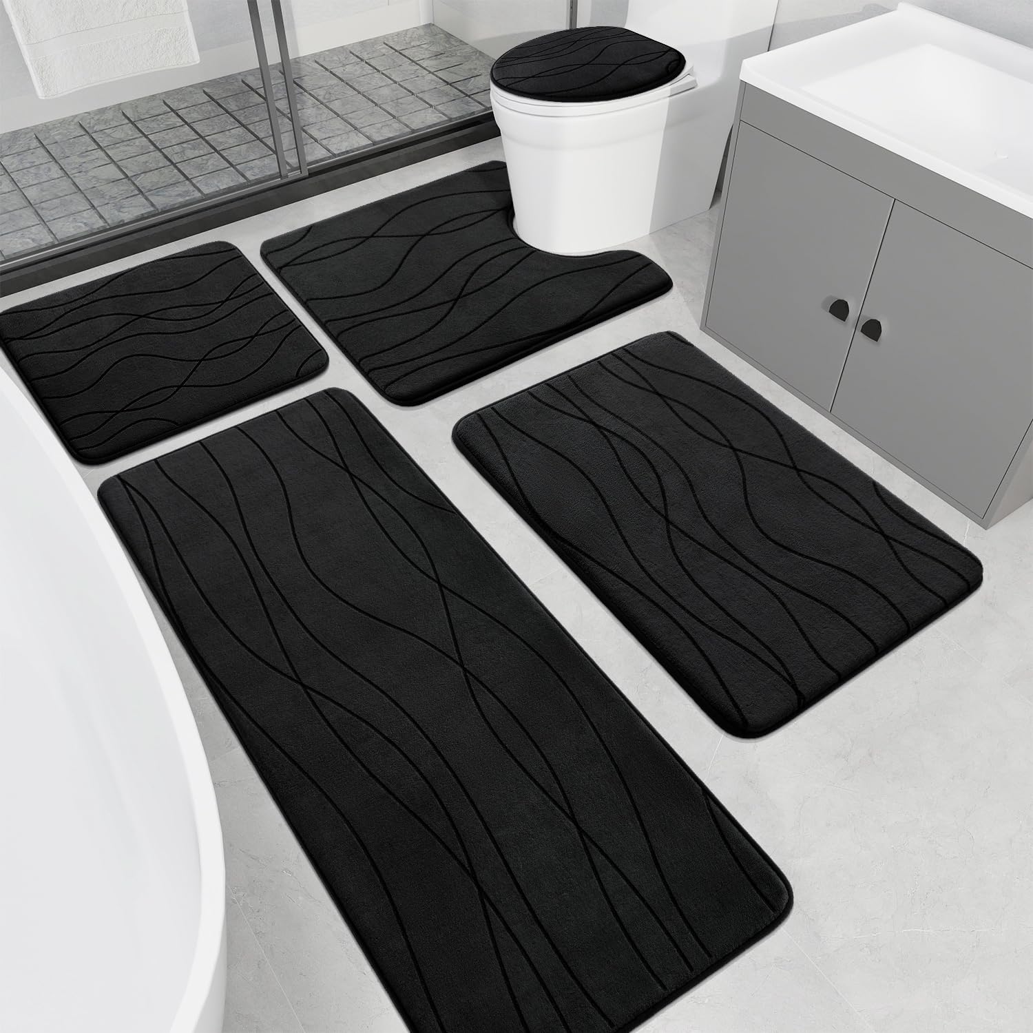 YIHOUSE memory foam bath rug set front view, luxurious comfort and coverage