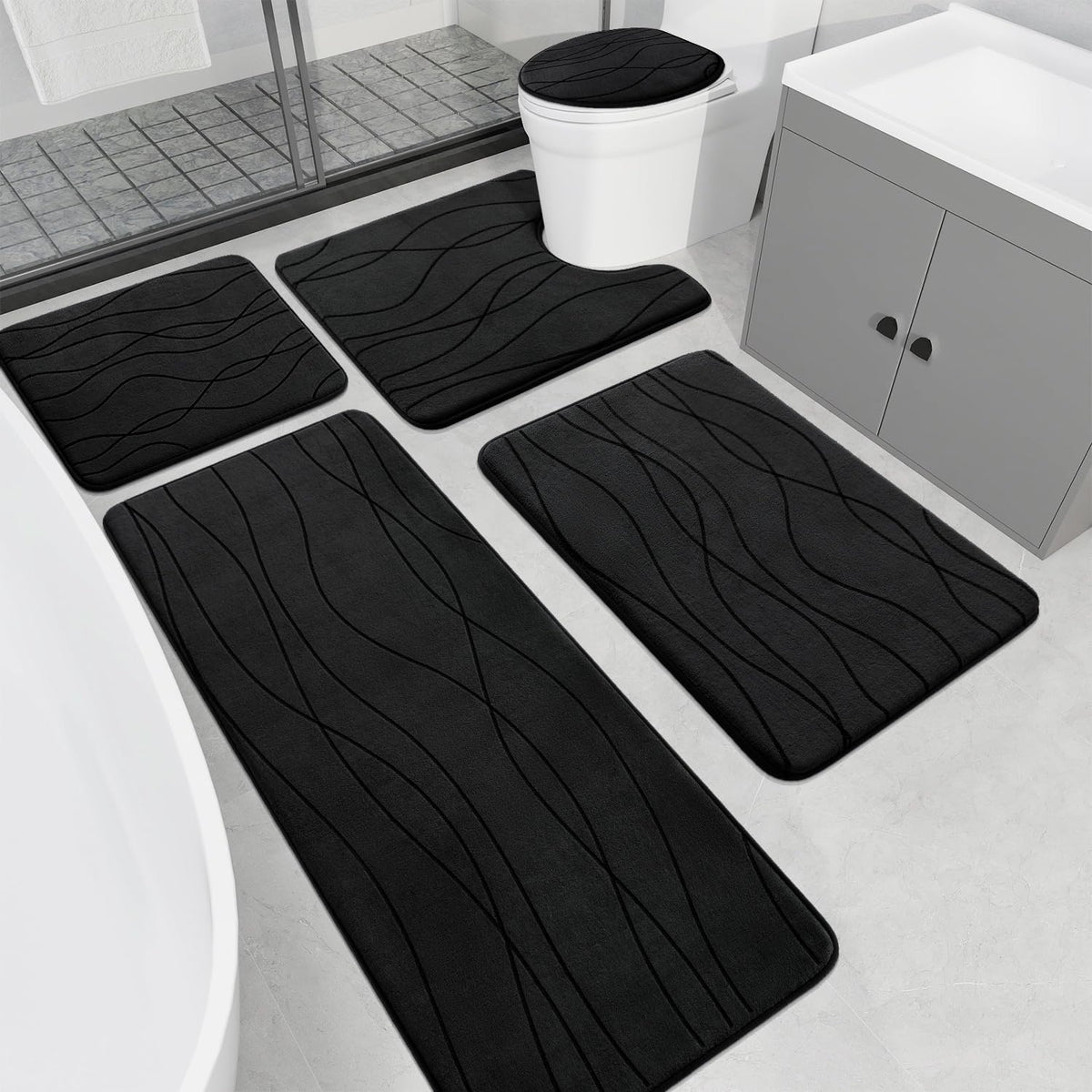 YIHOUSE memory foam bath rug set front view, luxurious comfort and coverage