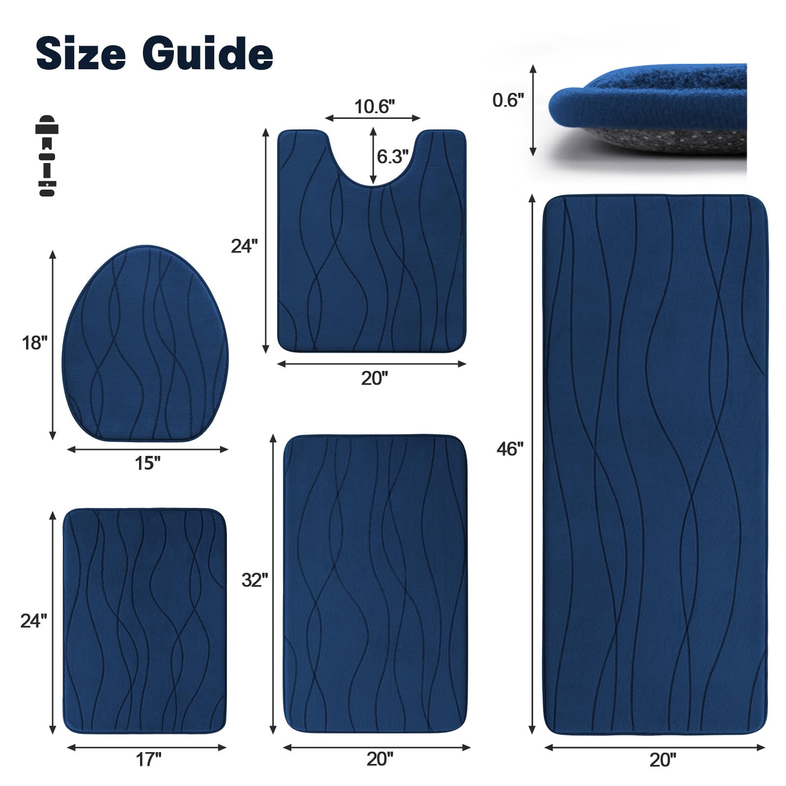 YIHOUSE memory foam bath rug set long rug provides soft support by the tub.