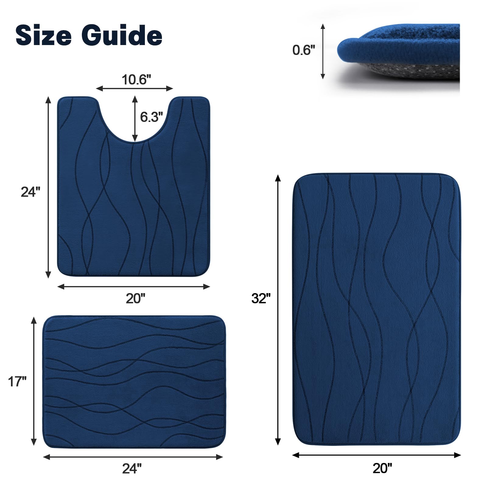 YIHOUSE memory foam bath rug set navy long 24x17 for extended coverage