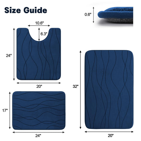YIHOUSE memory foam bath rug set navy long 24x17 for extended coverage