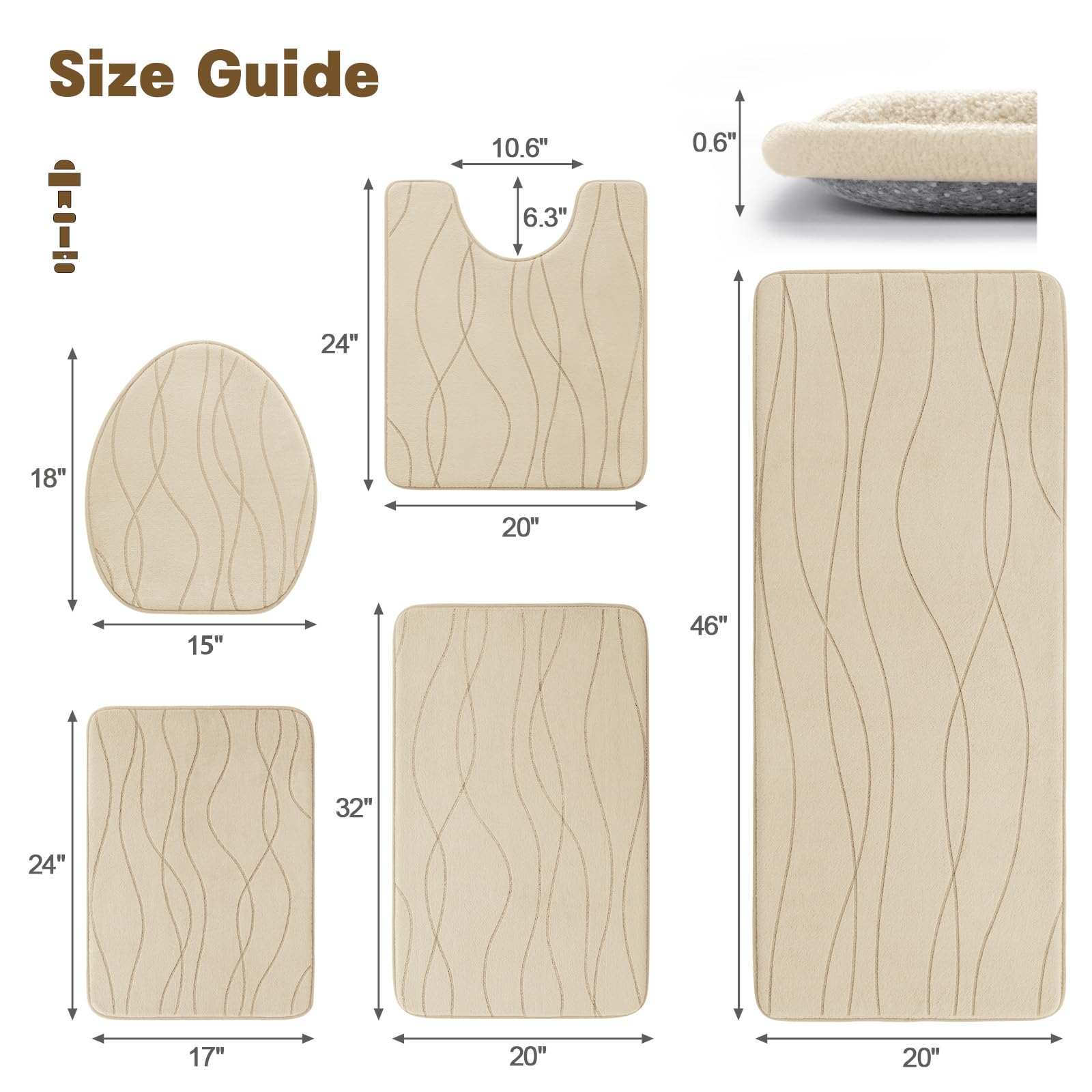 YIHOUSE memory foam bath rug set shower-door for slip-free footing after showers