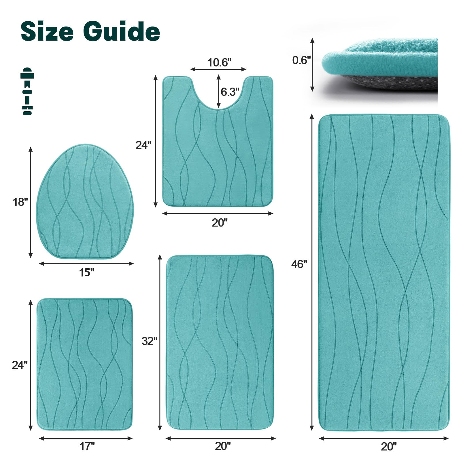 YIHOUSE teal memory foam bath rug set 32x20 inch mat with quick absorption