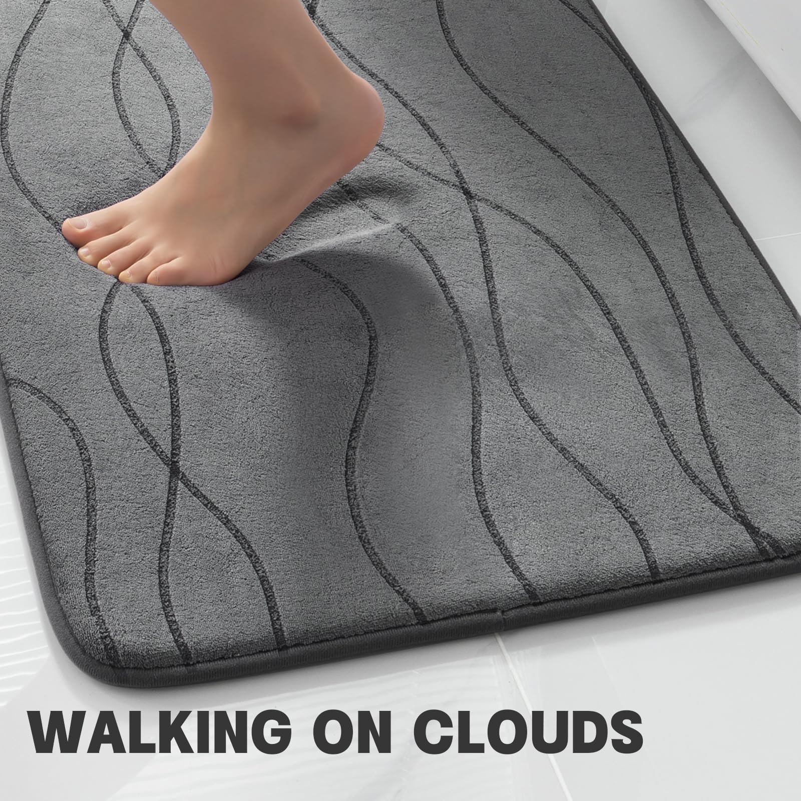 YIHOUSE memory foam U-shaped toilet rug reduces splashes and adds warmth