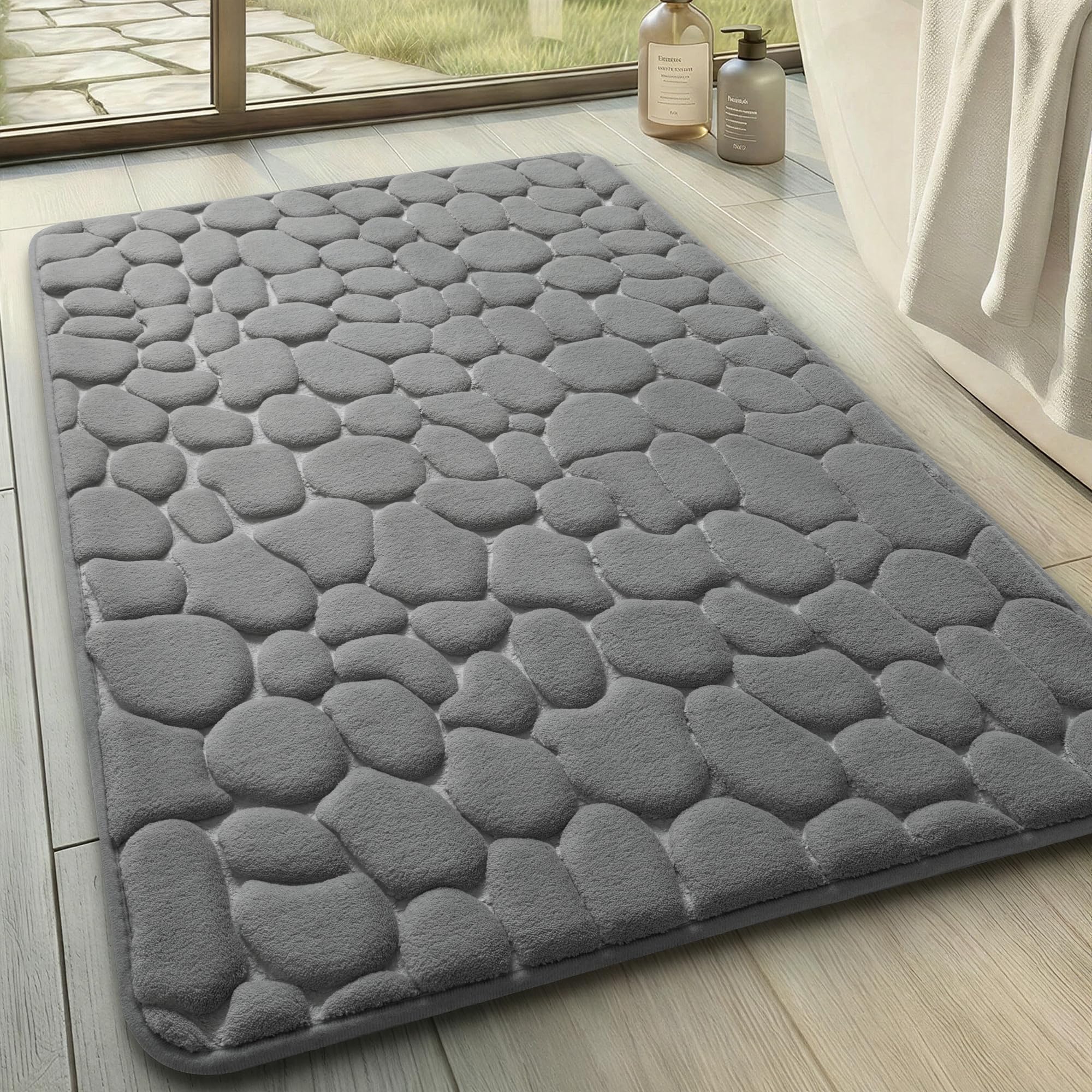 YIHOUSE memory foam cobblestone rug bath mat with cloud-soft texture for feet comfort