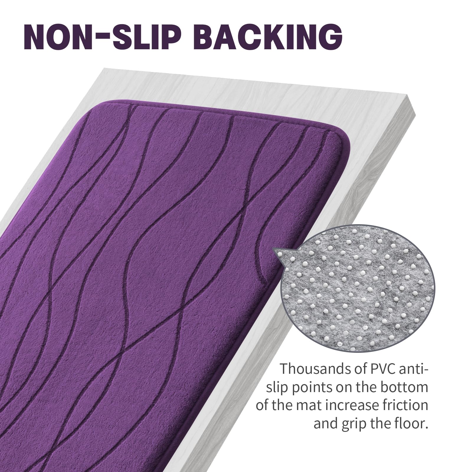 YIHOUSE memory foam purple bathroom rug set after washing and drying showing color retention