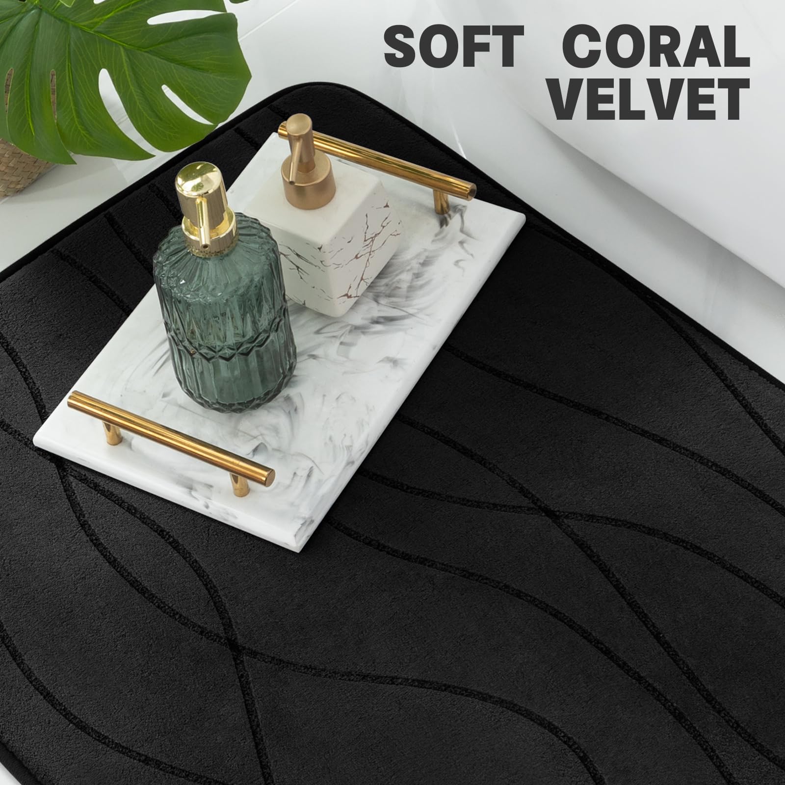 YIHOUSE non-slip backing with drip dots on black bath mat