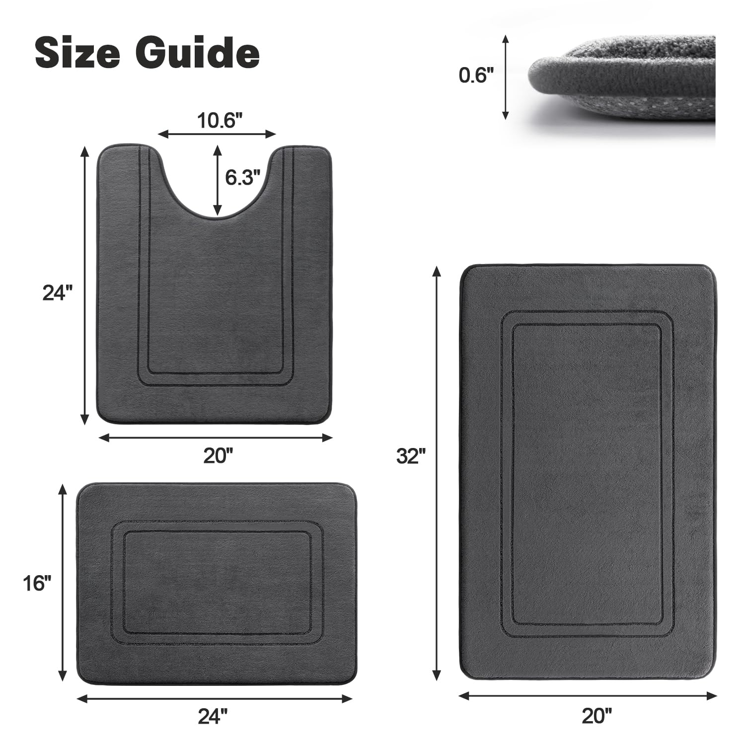 YIHOUSE memory foam bath mat set non-slip backing prevents slips.