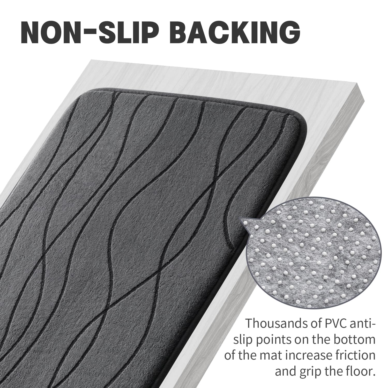 YIHOUSE non-slip backing keeps mat secure on wood or tile