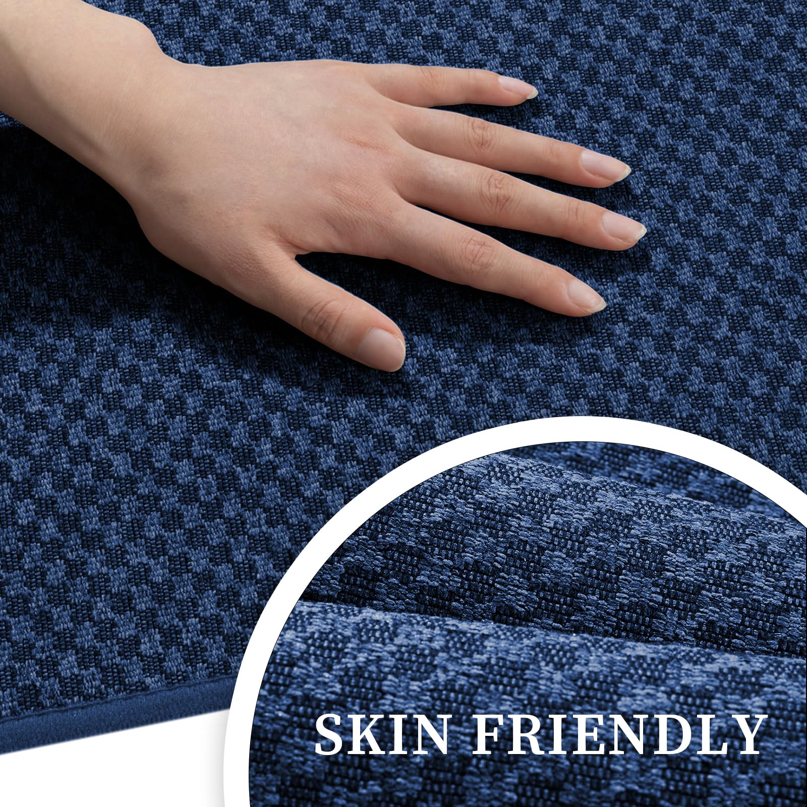 YIHOUSE non-slip rubber backing stabilizes the mat on bathroom floors.