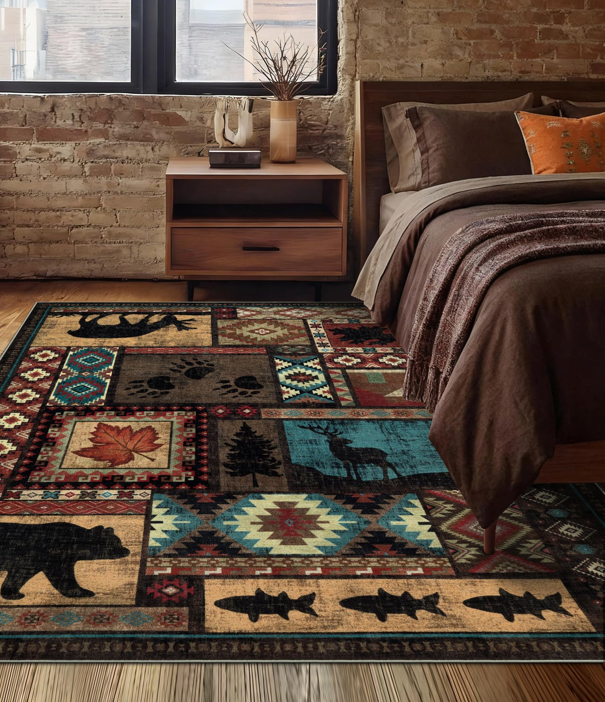 YIHOUSE rustic cabin rug with bear pattern adds cozy charm to living spaces.