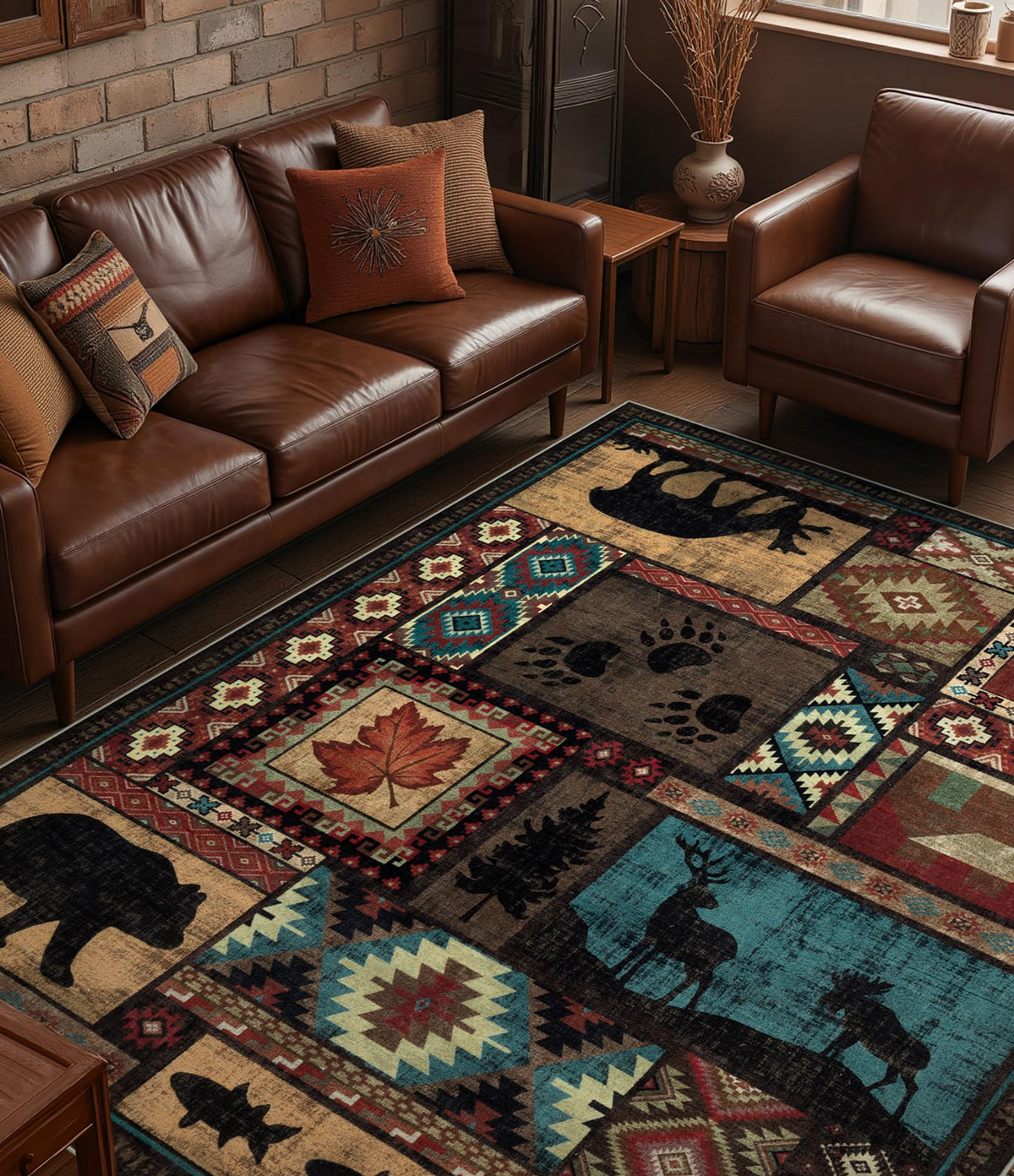 YIHOUSE rustic cabin rug 8x10 adds cozy focal point to living room.