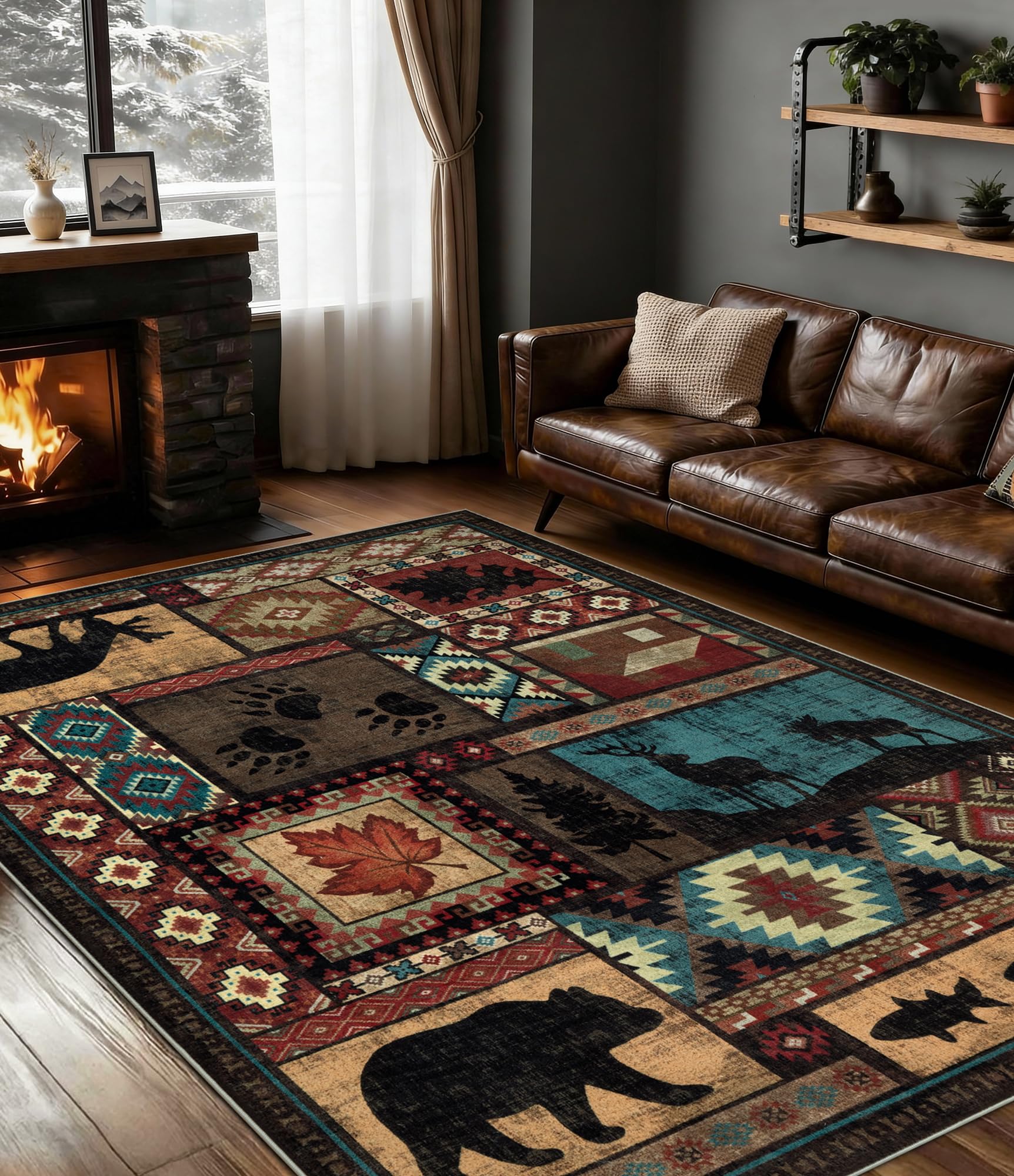 YIHOUSE rustic cabin rug 5x7 with bear pattern for cozy southwestern charm