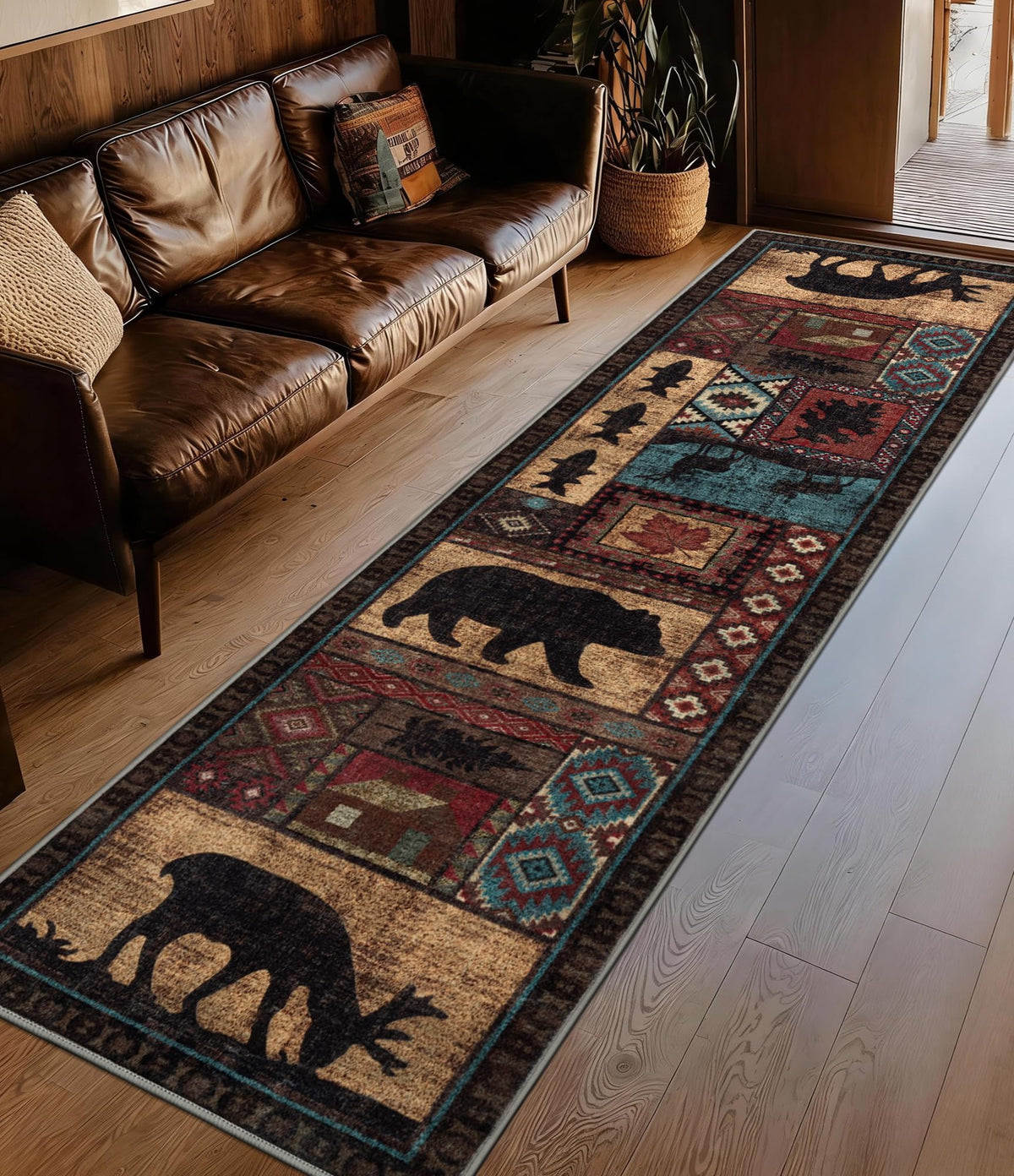 YIHOUSE bear motif 2x8 rug with non-slip entryway safety