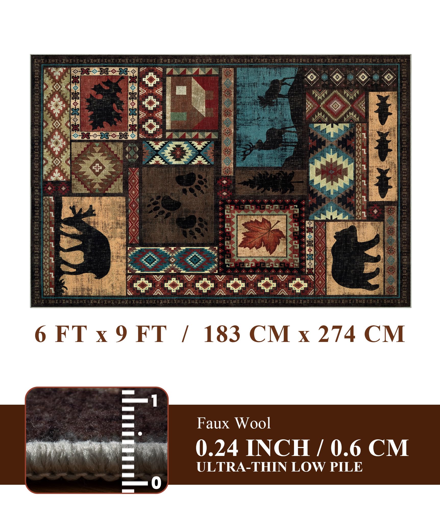 YIHOUSE southwestern bear design rug; durable, low-pile surface for high-traffic areas.