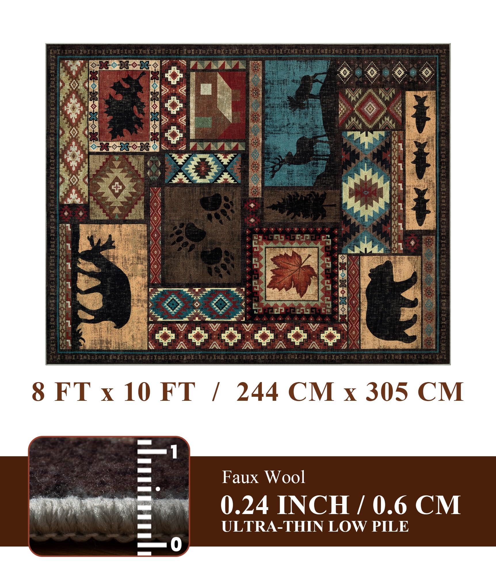 YIHOUSE southwestern bear pattern rug enhances decor with playful bear paw accents.