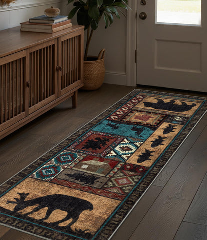 YIHOUSE tribal print rug featuring bear design for cozy interiors.