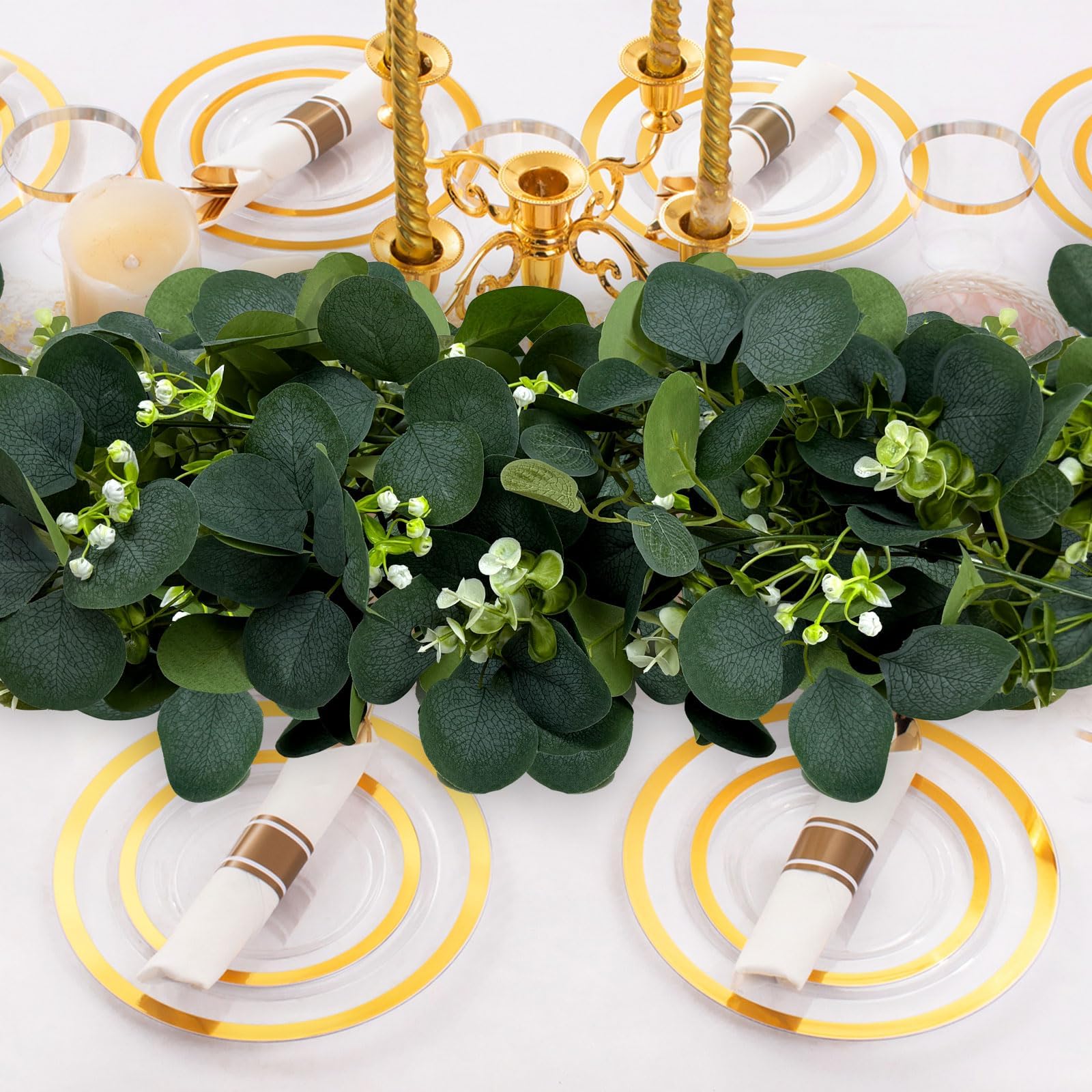 YIJXPOIN eucalyptus garland on a mantle creates year-round focal point.