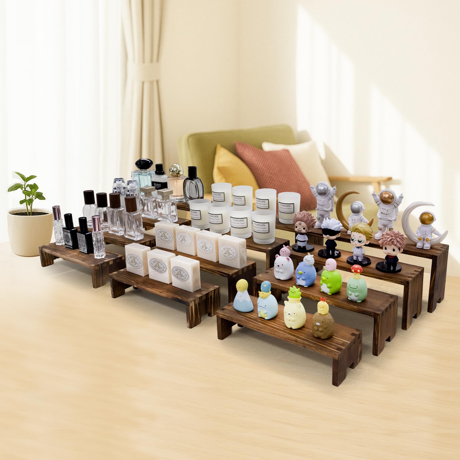Yikaroeli wood display risers ideal for kitchen spices and small bottles