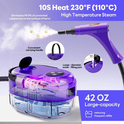 YIKEDA Handheld Steam Cleaner accessories kit ready for use.