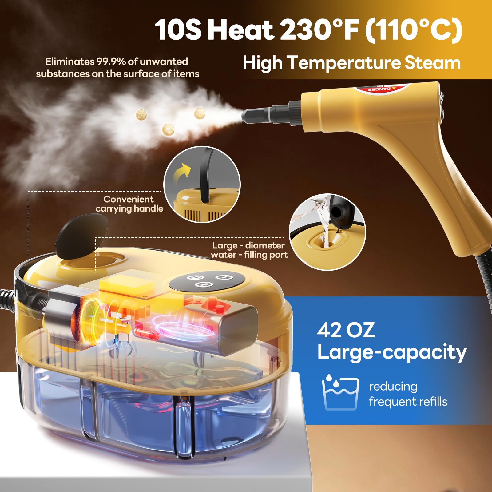 YIKEDA handheld steam cleaner angled nozzle for tight corners