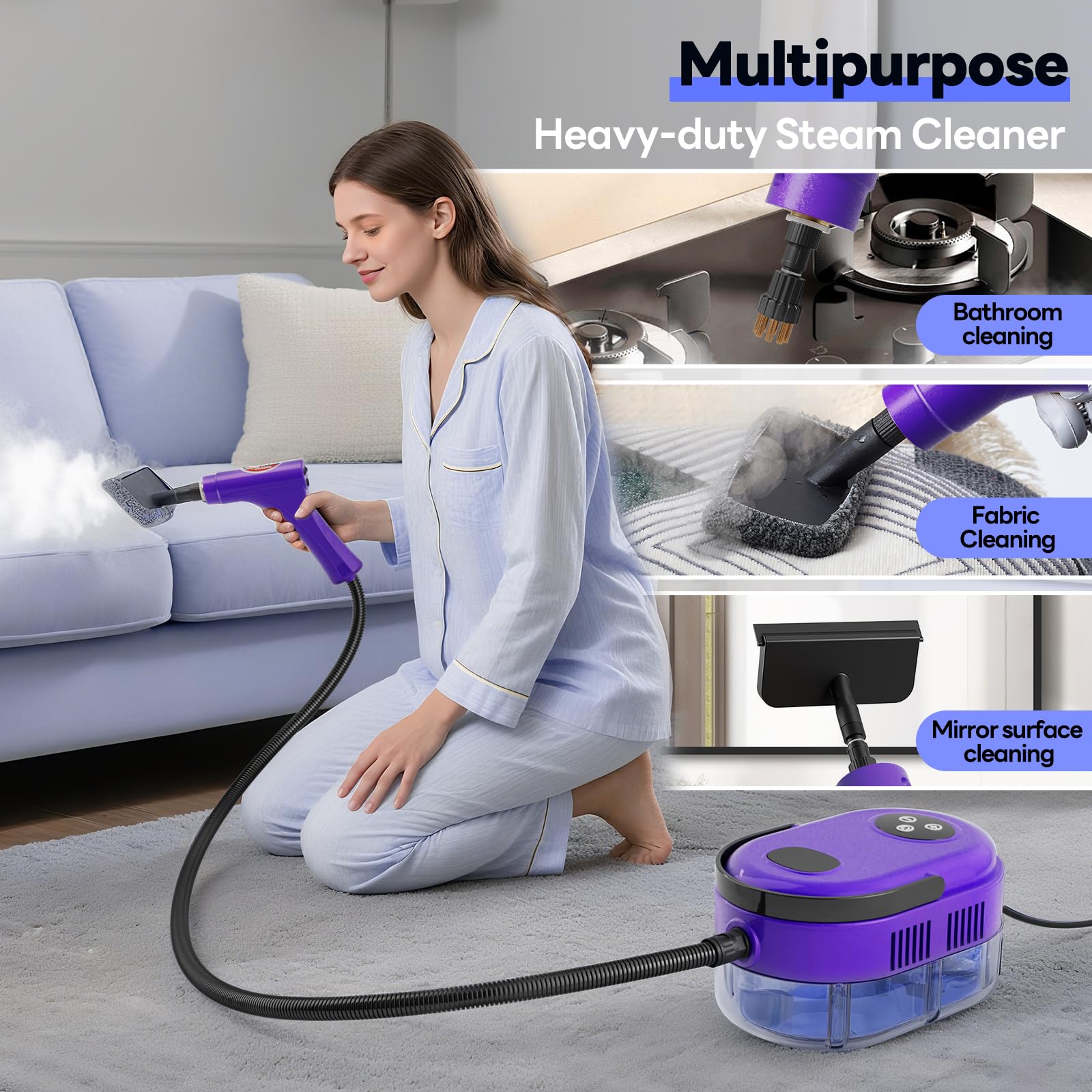 YIKEDA Steam cleaning couch upholstery for refreshed fabrics without chemicals.