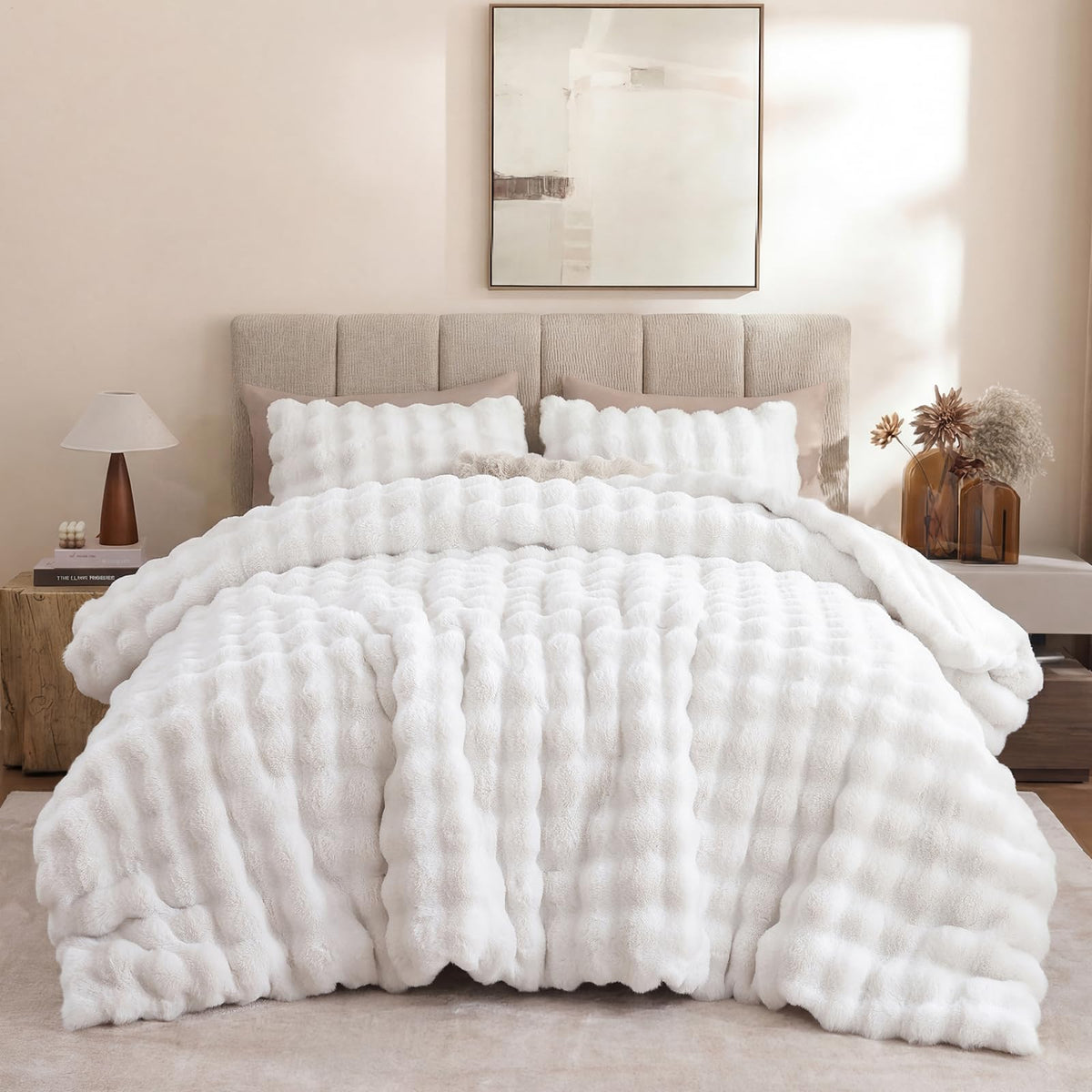 YIKUSH fluffy comforter queen loft close-up showing cloud-like warmth