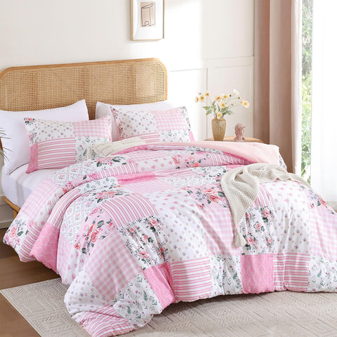 YIKUSH patchwork floral design close-up shows soft, breathable fabric.