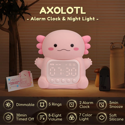 Yiliaw Axolotl clock night light warm color toggle enhances cozy evenings