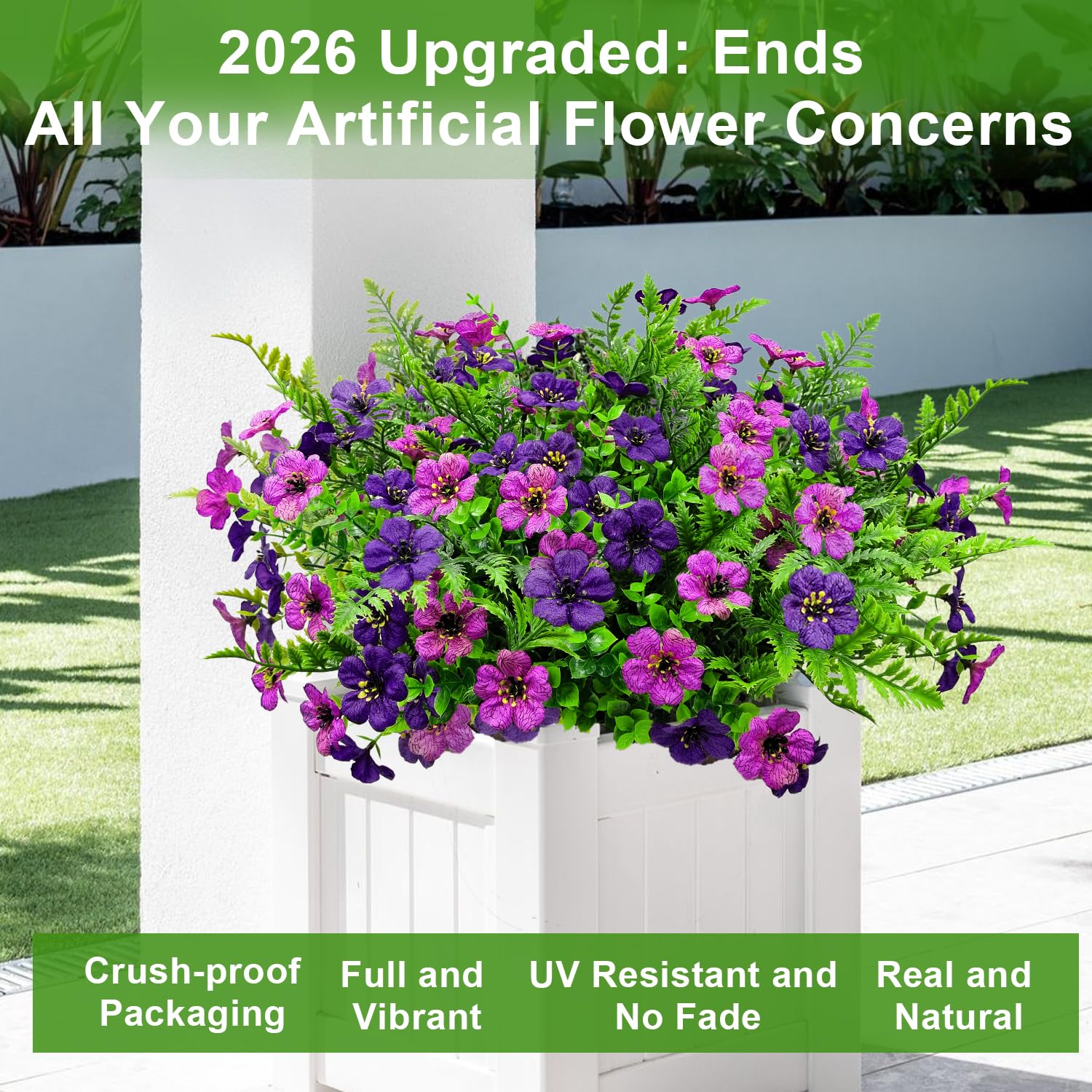 YILIUFA outdoor flowers double purple and fern detail, realistic texture for garden edges.