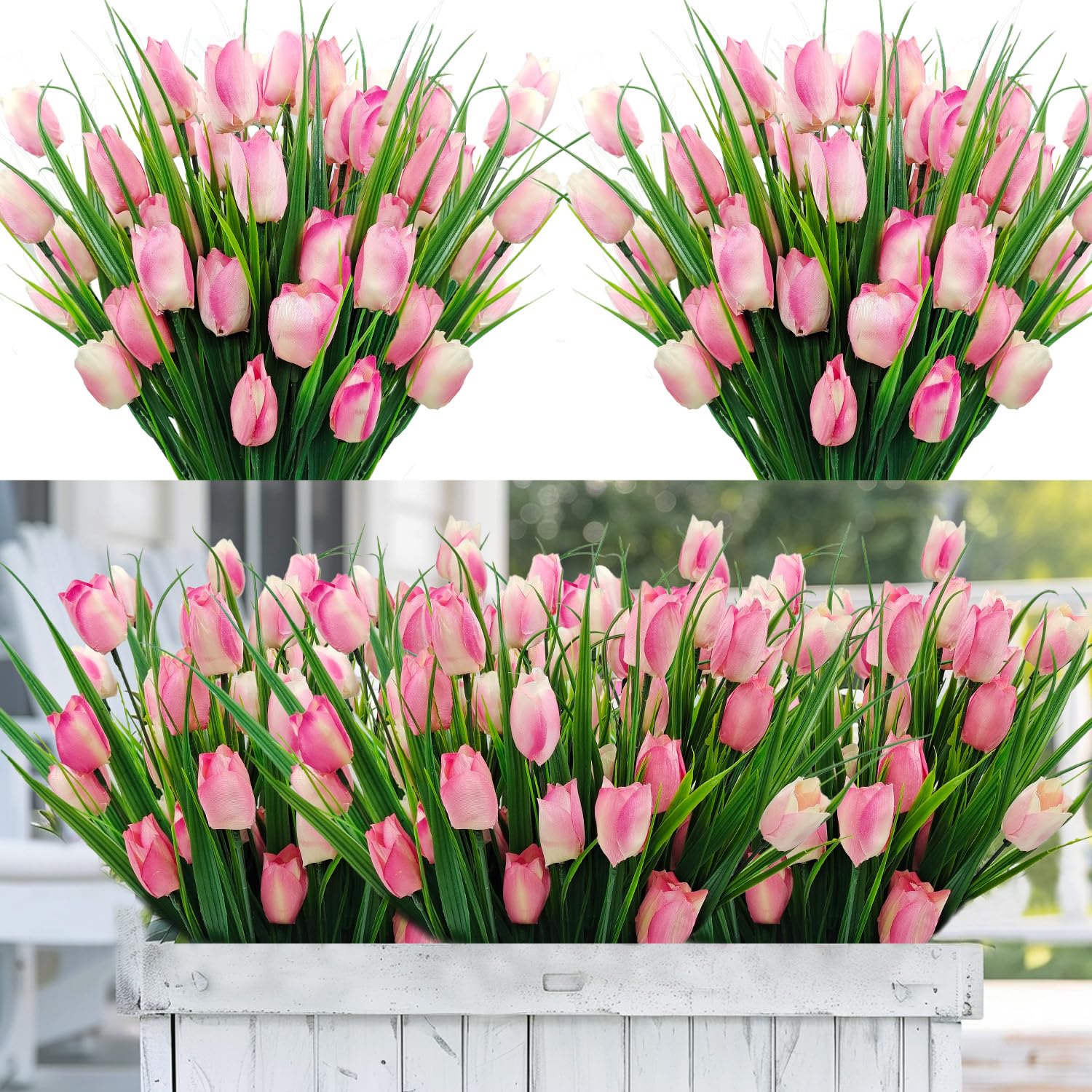 YILIUFA pink outdoor tulips bundle adds vibrant color to patios.
